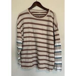We The Free Nina Striped Long Sleeve Tee L Neutral Combo Oversized Grunge